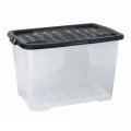 65 Litre Clear Crate with Black Lid